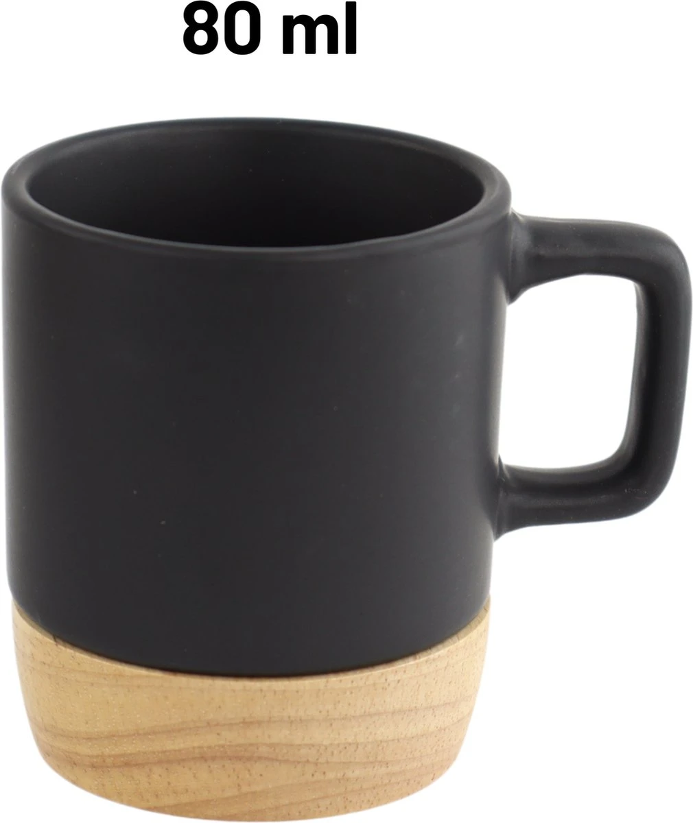 Orange85 Espresso Kopjes - Zwart - Set Van 4 - Met Bamboe Onderzetter - Met Oor - Koffiekopjes 7 Orange85 Espresso Kopjes - Zwart - Set Van 4 - Met Bamboe Onderzetter - Met Oor - Koffiekopjes - Afbeelding 5