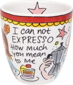 Blond Amsterdam, Even Bijkletsen Mini Mok Rode Rand Zonder Oor, 0,2L