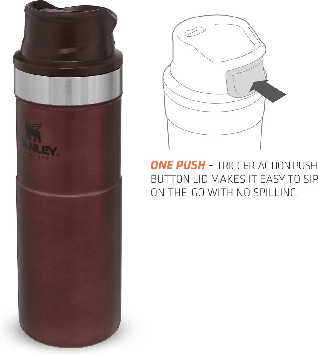 Stanley Trigger-Action Travel Mug 0.47L - Thermosfles - Wine 8 Stanley Trigger-Action Travel Mug 0.47L - Thermosfles - Wine - Afbeelding 6