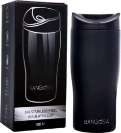 BanGosa® Koffiebeker To Go - Thermosbeker - Reisbeker - Travel Mug - RVS 400ml - Mat Zwart