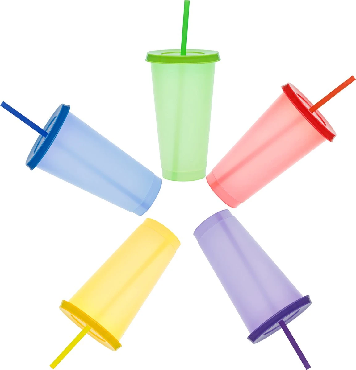 Herbruikbare Bekers Met Rietje En Deksel Van Plastic – Starbucks Design – Drinkbekers Met Rietje – Kleur Veranderende Beker – 5 Pack 4 Herbruikbare Bekers Met Rietje En Deksel Van Plastic – Starbucks Design – Drinkbekers Met Rietje – Kleur Veranderende Beker – 5 Pack - Afbeelding 2