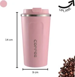 Thermosbeker - Koffiebeker To Go - Travel Mug - Dubbelwandig, RVS & Lekvrij - Thermosbeker Koffie - 380 ML – Roze -Premium Waterflessenwinkel 1169x1200 6