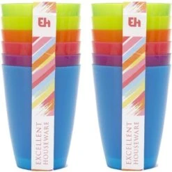 Merkloos 12x Gekleurde Drinkbekers/mokken Kunststof 10 Cm - Limonade Bekers - Campingservies/picknickservies