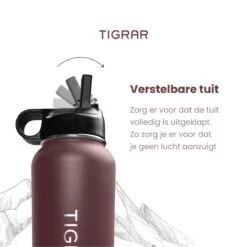 Tigrar - Waterfles Met Rietje - Drinkfles 1 Liter - Thermosfles - RVS - Rood - Incl. Extra Dop, 3 Rietjes En Reiniger -Premium Waterflessenwinkel 1198x1200 1