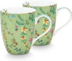 Pip Studio Jolie Groen - Set 2 Mokken - Flowers Large 350ml