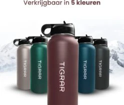 Tigrar - Waterfles Met Rietje - Drinkfles 1 Liter - Thermosfles - RVS - Rood - Incl. Extra Dop, 3 Rietjes En Reiniger -Premium Waterflessenwinkel 1200x1021 1
