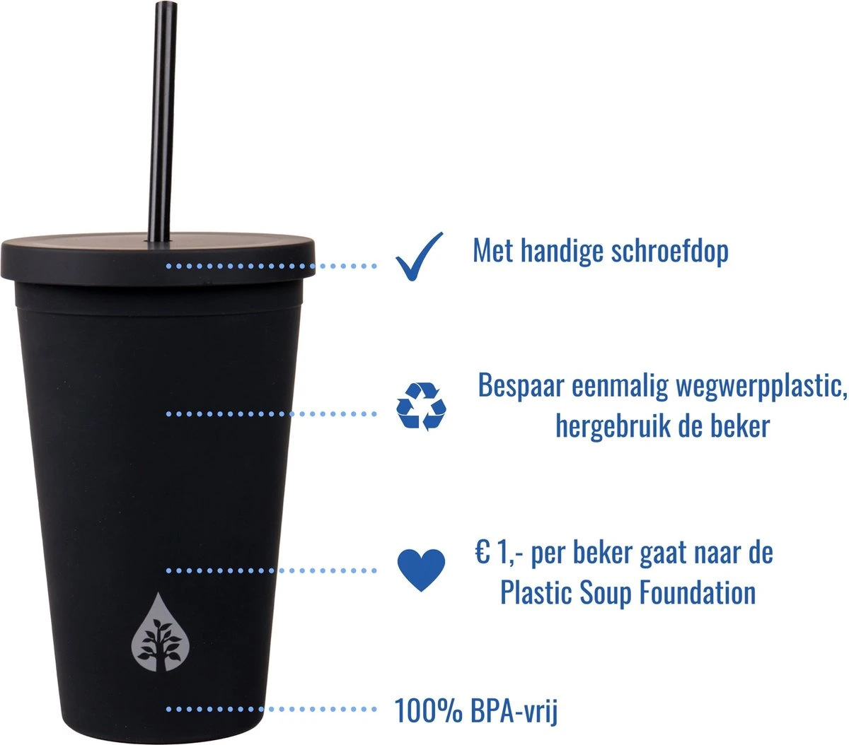Beker Met Rietje En Deksel Starbucks Milkshake Beker Voor Take Away – Herbruikbare Plastic Drinkbeker Zwart 500ml - VANN 4 Beker Met Rietje En Deksel Starbucks Milkshake Beker Voor Take Away – Herbruikbare Plastic Drinkbeker Zwart 500ml - VANN - Afbeelding 2