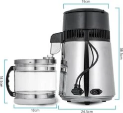 Destilleerketel - Destilleerapparaat - Water Destilleren - RVS Destilleerder - Compleet Pakket - Incl 3 Koolstoffilters En Gratis Schoonmaakmiddel - Zwart - Glazen Waterkan -Premium Waterflessenwinkel 1200x1109