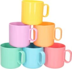 12x Gekleurde Drinkbekers/mokken Kunststof 320 Ml - Limonade Bekers - Campingservies/picknickservies