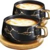 VETIN Cappuccinokopjes Met Schotels, 300 Ml Porseleinen Espressokopjes Voor Thee, Koffie, Cappuccino, Koffiekopjes Met Houten Schijf (zwart X 2) -Premium Waterflessenwinkel 1200x1148 2