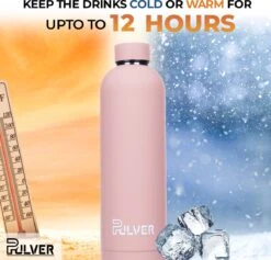 Pulver - RVS Thermosfles / Drinkfles – BPA Vrij – 750 Ml - Waterfles Met Draaidop – Drinkfles – Dubbele Isolatie - Rubberen Coating- Licht Roze -Premium Waterflessenwinkel 1200x1150 1