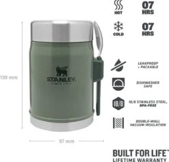 Stanley The Legendary Food Jar + Spork 0,4L - Thermosfles - Hammertone Green -Premium Waterflessenwinkel 1200x1151 2