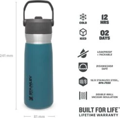 Stanley The IceFlow™ Flip Straw Water Bottle 0,65L - Thermosfles - Lagoon -Premium Waterflessenwinkel 1200x1175 2