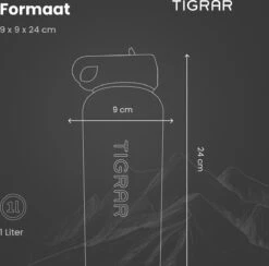 Tigrar - Drinkfles - Waterfles - Thermosfles 1 Liter - RVS - (Grafiet) Zwart - Incl. Extra Dop 3 Rietjes En Reiniger -Premium Waterflessenwinkel 1200x1184 1