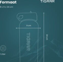 Tigrar - Waterfles - Drinkfles - Thermosfles 1 Liter Dubbelwandig - RVS - (Staal) Blauw - Incl. Extra Dop 3 Rietjes En Reiniger -Premium Waterflessenwinkel 1200x1186