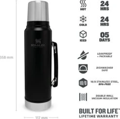 Stanley The Legendary Classic Bottle 1,00L - Thermosfles - Matte Black -Premium Waterflessenwinkel 1200x1196 1