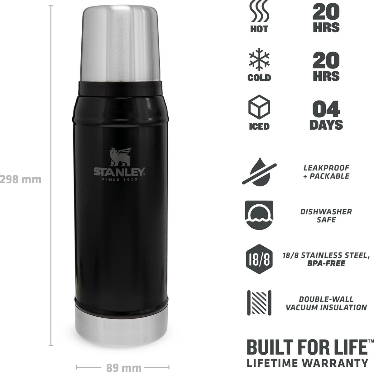 Stanley The Legendary Classic Bottle 0,75L - Thermosfles - Matte Black 5 Stanley The Legendary Classic Bottle 0,75L - Thermosfles - Matte Black - Afbeelding 3
