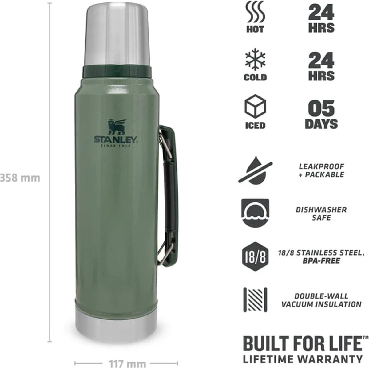 Stanley The Legendary Classic Bottle 1,90L - Thermosfles - Hammertone Green 19 Stanley The Legendary Classic Bottle 1,90L - Thermosfles - Hammertone Green - Afbeelding 17