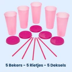 Herbruikbare Bekers Met Rietje En Deksel Van Plastic – Starbucks Design – Drinkbekers Met Rietje – Kleur Veranderende Beker – 5 Pack -Premium Waterflessenwinkel 1200x1198 36