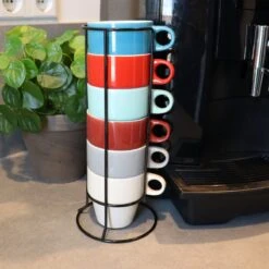 Orange85 Koffiekopjes - Met Houder - Set Van 6 - Gekleurd - 300 Ml - Keramiek -Premium Waterflessenwinkel 1200x1200 1158