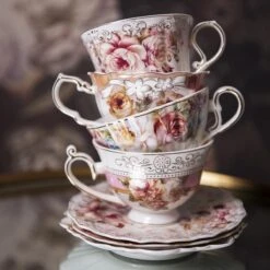 Clayre & Eef Kop En Schotel 200 Ml Roze Wit Porselein Rond Bloemen Servies Cadeau Voor Haar Cappuccino -Premium Waterflessenwinkel 1200x1200 1196