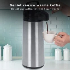 Cheqo® Thermos Pomp - 1.8L Roestvrij Staal - Isoleerkan Met Pomp - Thermoskan Met Pomp - Zwarte Dop & Handvat - Houdt 6 Uur Warm - 1800ml - Afmeting 17x14x36cm -Premium Waterflessenwinkel 1200x1200 19