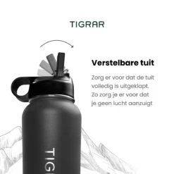 Tigrar - Drinkfles - Waterfles - Thermosfles 1 Liter - RVS - (Grafiet) Zwart - Incl. Extra Dop 3 Rietjes En Reiniger -Premium Waterflessenwinkel 1200x1200 190