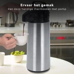 Cheqo® Thermos Pomp - 1.8L Roestvrij Staal - Isoleerkan Met Pomp - Thermoskan Met Pomp - Zwarte Dop & Handvat - Houdt 6 Uur Warm - 1800ml - Afmeting 17x14x36cm -Premium Waterflessenwinkel 1200x1200 21