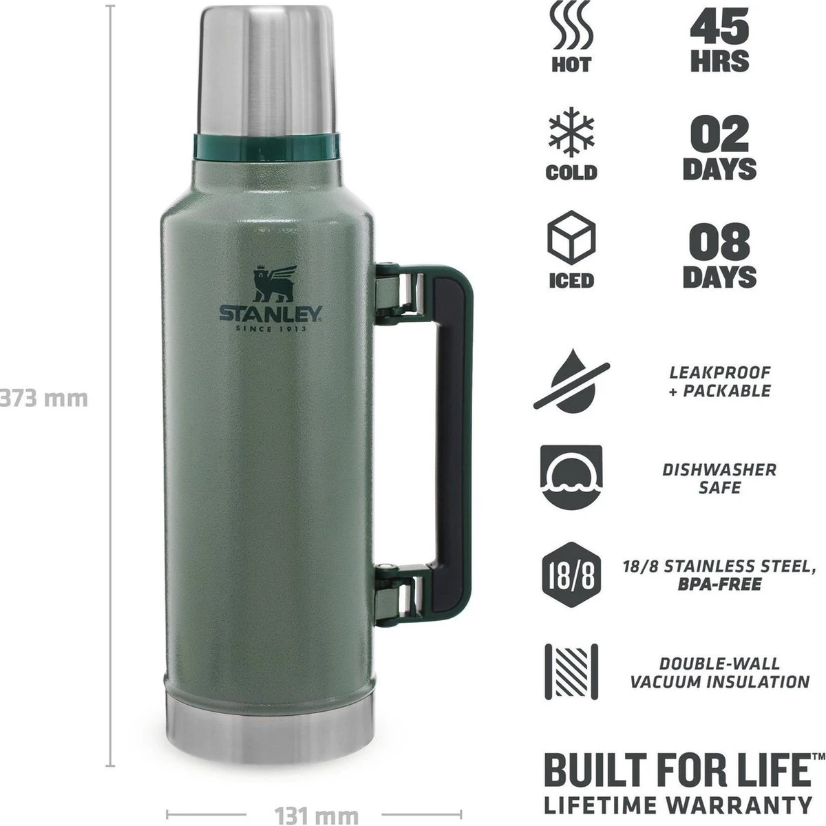 Stanley The Legendary Classic Bottle 1,90L - Thermosfles - Hammertone Green 16 Stanley The Legendary Classic Bottle 1,90L - Thermosfles - Hammertone Green - Afbeelding 14