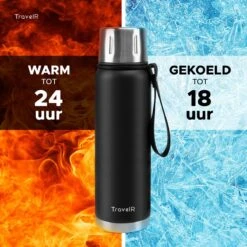 TravelR Thermosfles - Thermoskan - Drinkfles - Isoleerfles - BPA Vrij - Roestvrij Staal - 750 ML - Mat Zwart -Premium Waterflessenwinkel 1200x1200 55