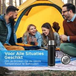 TravelR Thermosfles - Thermoskan - Drinkfles - Isoleerfles - BPA Vrij - Roestvrij Staal - 750 ML - Mat Zwart -Premium Waterflessenwinkel 1200x1200 56