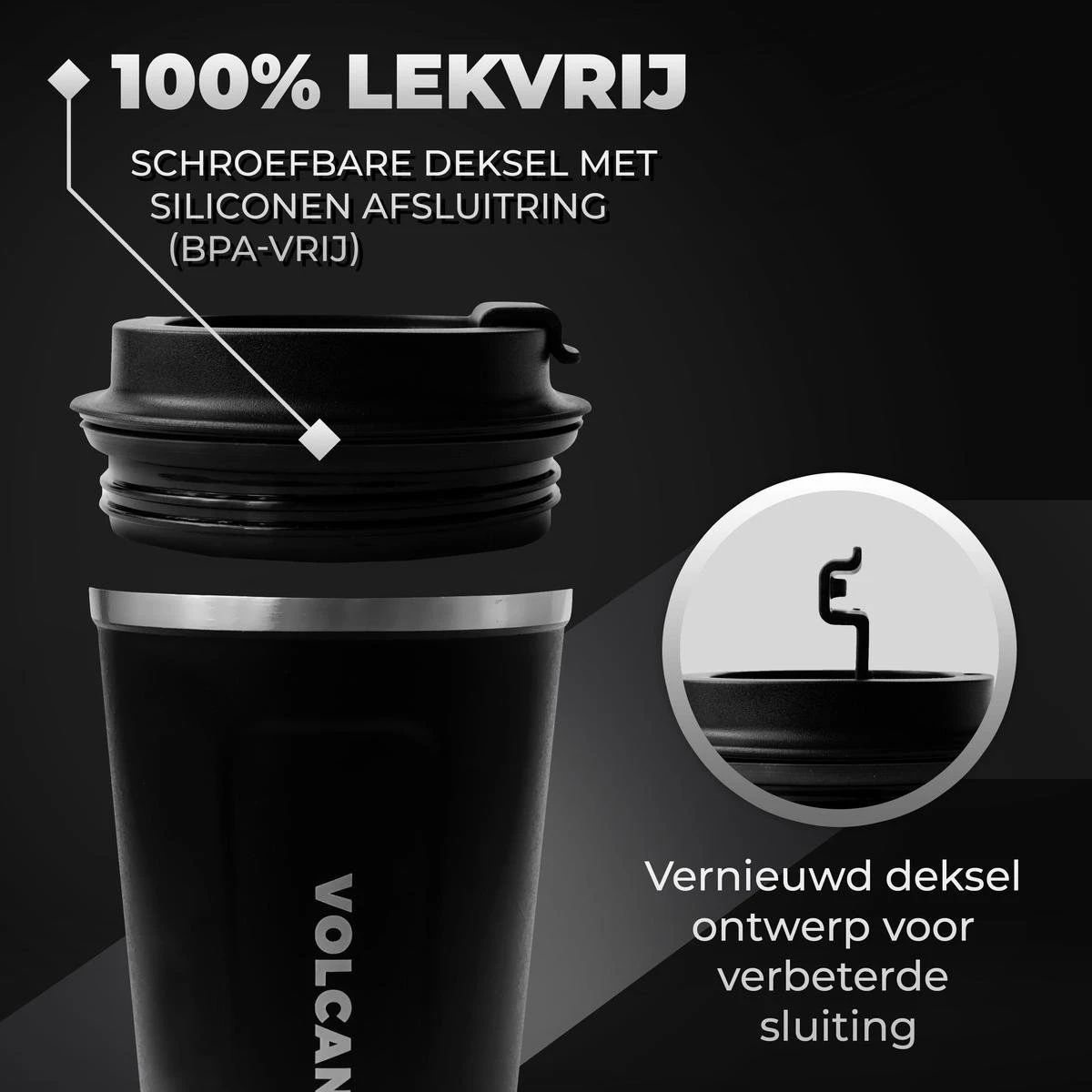 Volcan RVS Koffiebeker To Go - Thermosbeker - Theebeker - Coffee - Zwart 5 Volcan RVS Koffiebeker To Go - Thermosbeker - Theebeker - Coffee - Zwart - Afbeelding 3