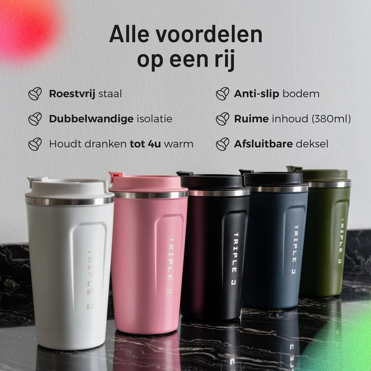 Triple J® Koffiebeker To Go - Thermosbeker - BPA & Lekvrij - 510ml - Groen 5 Triple J® Koffiebeker To Go - Thermosbeker - BPA & Lekvrij - 510ml - Groen - Afbeelding 3