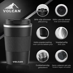 Volcan RVS Koffiebeker To Go Met Sleeve - Thermosbeker - Theebeker - Coffee - Zwart -Premium Waterflessenwinkel 1200x1200 839