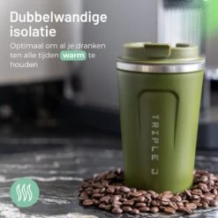 Triple J® Koffiebeker To Go - Thermosbeker - BPA & Lekvrij - 380ml - Groen -Premium Waterflessenwinkel 1200x1200 952