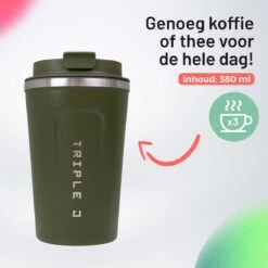 Triple J® Koffiebeker To Go - Thermosbeker - BPA & Lekvrij - 380ml - Groen -Premium Waterflessenwinkel 1200x1200 954