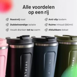 Triple J® Koffiebeker To Go - Thermosbeker - BPA & Lekvrij - 380ml - Groen -Premium Waterflessenwinkel 1200x1200 955