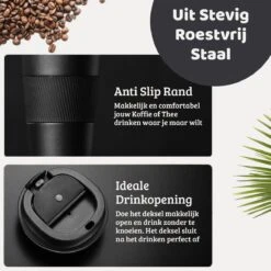 Mmoods Thermosbeker Voor Koffie En Thee 380ml - Koffiebeker To Go - Reisbeker Voor Auto - Herbruikbare Drinkfes Voor Warme En Koude Dranken - Ecologische Thermoskan Zwart Geschenk -Premium Waterflessenwinkel 1200x1200 995