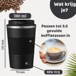 Mmoods Thermosbeker Voor Koffie En Thee 380ml - Koffiebeker To Go - Reisbeker Voor Auto - Herbruikbare Drinkfes Voor Warme En Koude Dranken - Ecologische Thermoskan Zwart Geschenk -Premium Waterflessenwinkel 1200x1200 997