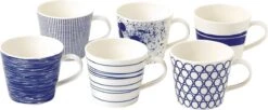 Royal Doulton Pacific - 6x Mok / Beker - Porselein - Wit / Blauw - 450 Ml - Set Van 6 Mokken -Premium Waterflessenwinkel 1200x495 1