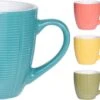 Orange85 Koffiekopjes Gekleurd - Set Van 6 - Koffiemokken - Streep - 200 Ml - Reliëf - Aardewerk - Met Oor - Theemokken -Premium Waterflessenwinkel 1200x585
