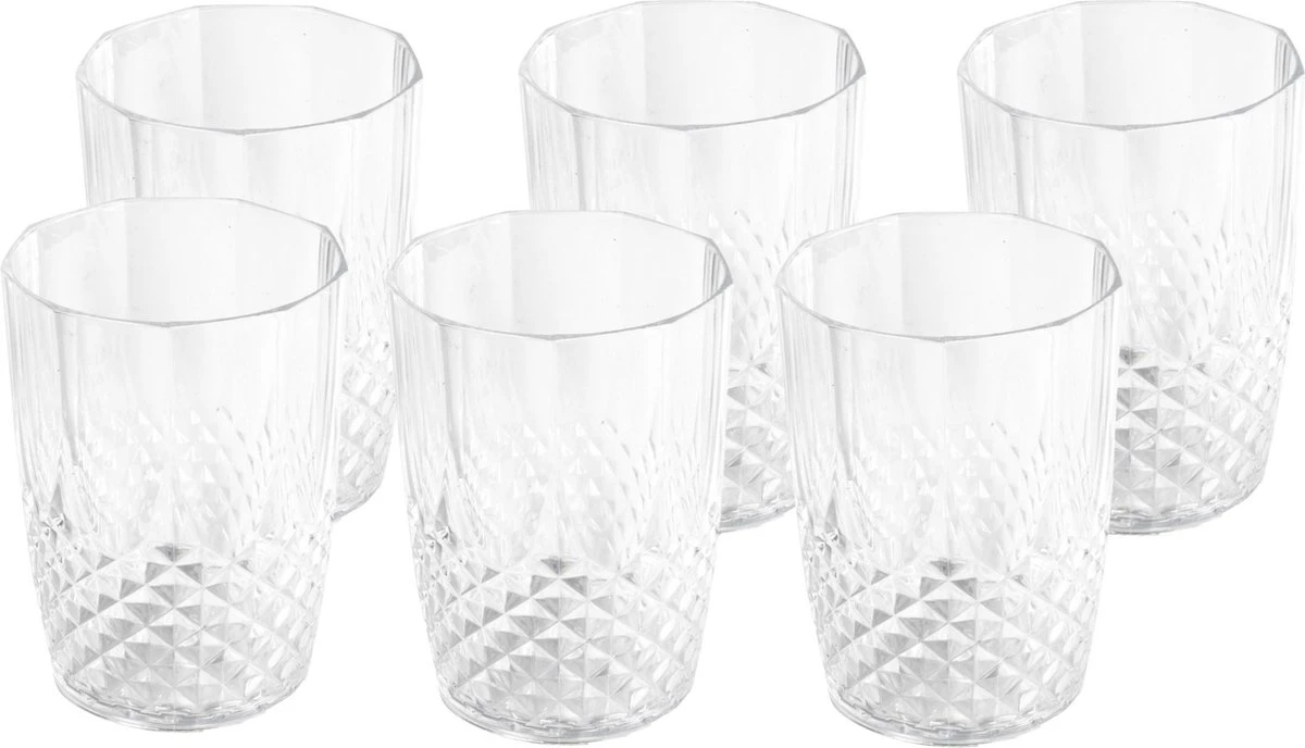 Merkloos 6x Stuks Herbruikbare Kunststof Drinkglazen/waterglazen 400 Ml Met Kristaleffect 3 Merkloos 6x Stuks Herbruikbare Kunststof Drinkglazen/waterglazen 400 Ml Met Kristaleffect