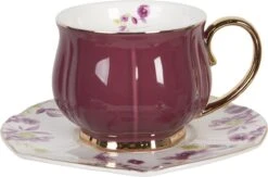 Clayre & Eef Kop En Schotel Set Van 6 250 Ml Meerkleurig Porselein Rond Bloemen Servies Cadeau Voor Haar Cappuccino -Premium Waterflessenwinkel 1200x792