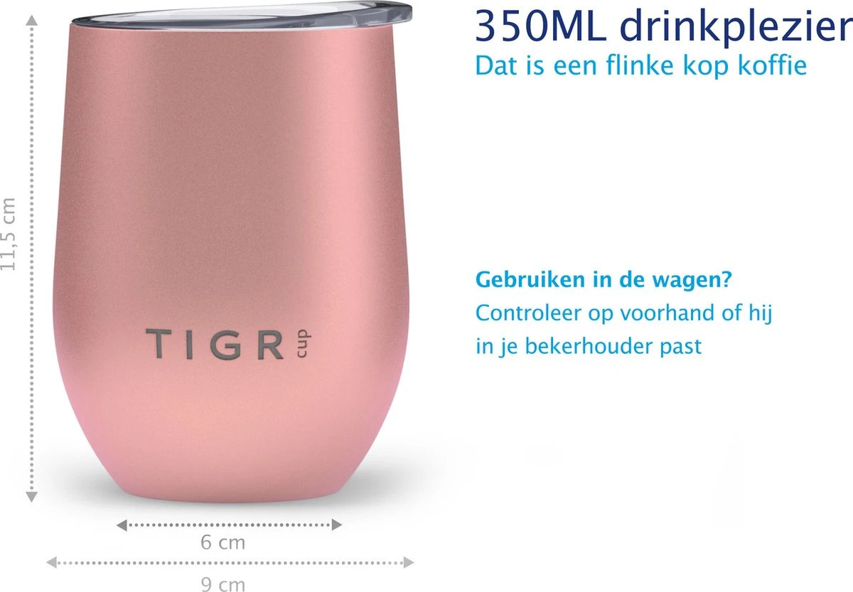 TIGR Cup - Drinkbeker - Thermosbeker - Koffie En Thee - 350ml - Rosé Goud 6 TIGR Cup - Drinkbeker - Thermosbeker - Koffie En Thee - 350ml - Rosé Goud - Afbeelding 4