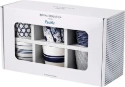 Royal Doulton Pacific - 6x Mok / Beker - Porselein - Wit / Blauw - 450 Ml - Set Van 6 Mokken -Premium Waterflessenwinkel 1200x842