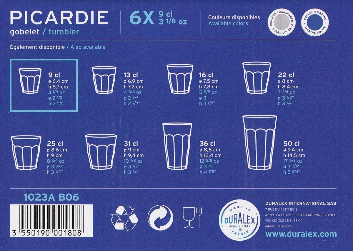 Duralex Picardie Kleine Espresso Waterglas 9 Cl - Gehard Glas - 6 Stuks 6 Duralex Picardie Kleine Espresso Waterglas 9 Cl - Gehard Glas - 6 Stuks - Afbeelding 4