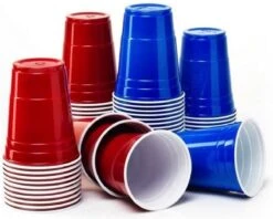Merkloos Beerpong - 50 Stuk(s) Blue Cups & Red Cups Inc. 3 Ballen - Beerpong Drankspel - Plastic Bekers -Premium Waterflessenwinkel 1200x961