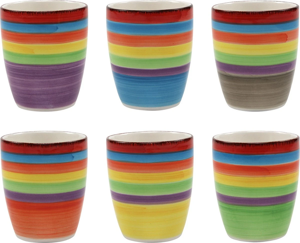 Tavola - Koffiemokken - Zonder Oor - Kleurrijk - Aardewerk - 160Ml - 6 Stuks - Ibizia 3 Tavola - Koffiemokken - Zonder Oor - Kleurrijk - Aardewerk - 160Ml - 6 Stuks - Ibizia