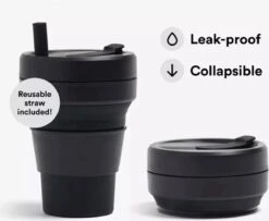 Koffiebeker - Reisbeker - Siliconen Beker - Opvouwbaar - Zwart - Drinkbeker - To Go -Premium Waterflessenwinkel 1200x988
