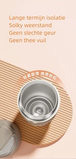 Floraweg Cup - Drinkbeker To GO- Lekvrij Dubbelwandig ,RVS 316, Thermosbeker Koffiebeker- Koffie En Thee - 400ml Zwart -Premium Waterflessenwinkel 576x1200